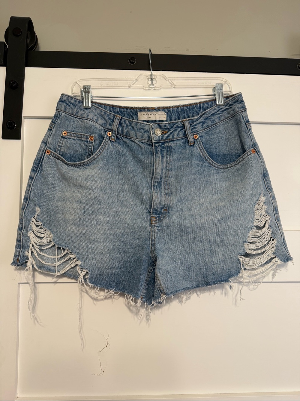 Topshop A-Line Distressed Denim Shorts Size 12